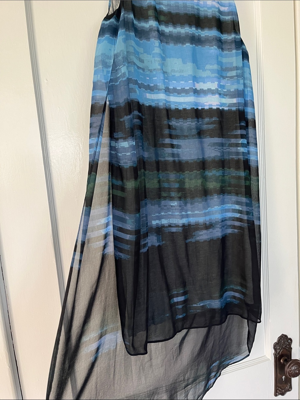 Rachel Sleeveless Blue Striped High-Low Dress - Picture 3 of 7